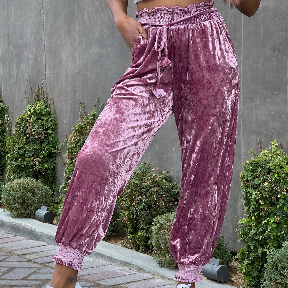 Pink velvet joggers